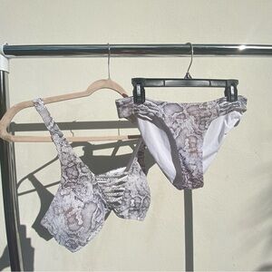 Tinibikini Grey & White Snake Print Bikini Set Size Large